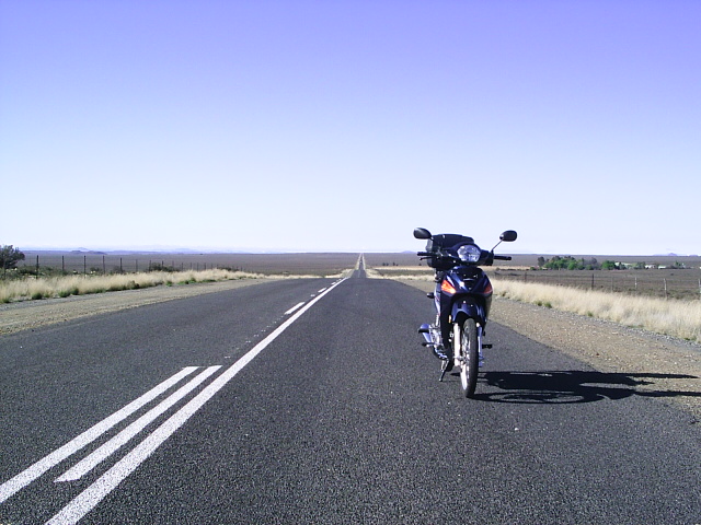 My 2011 Honda Flush WH 125-6 somewhere between Hanover and Phillipstown, Northern Cape South Africa.