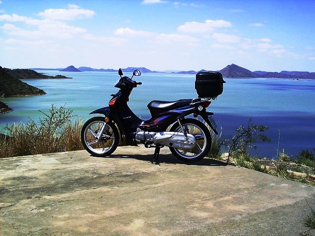 My little scooter bike at the Gariep dam, South Africa's biggest dam.