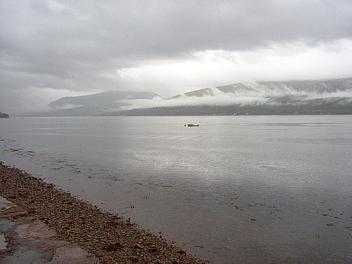 Inverary looking out to misty scottish mountains