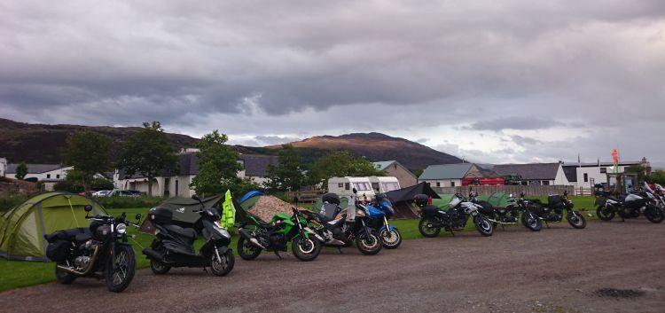 The motorcycles are once again lined up beside the tents at Broomfield campsite