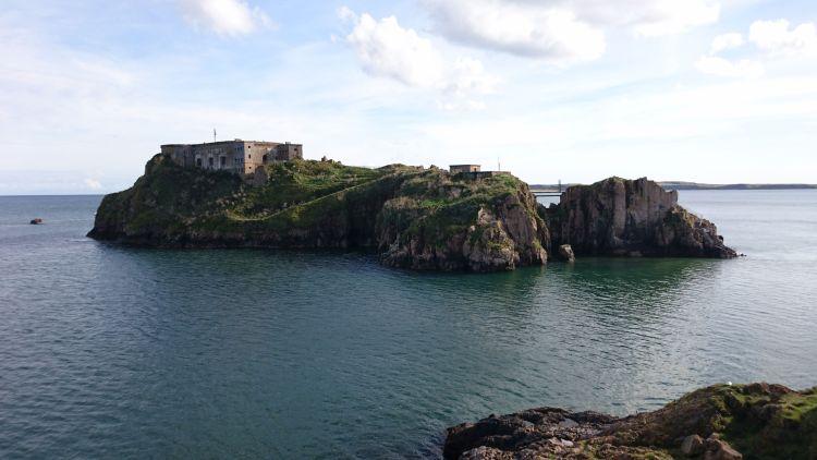 An island only just of the shore with an 19th century fort upon it