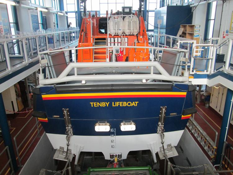 The large Tenby lifeboat in it's smart, modern and impressive boathouse