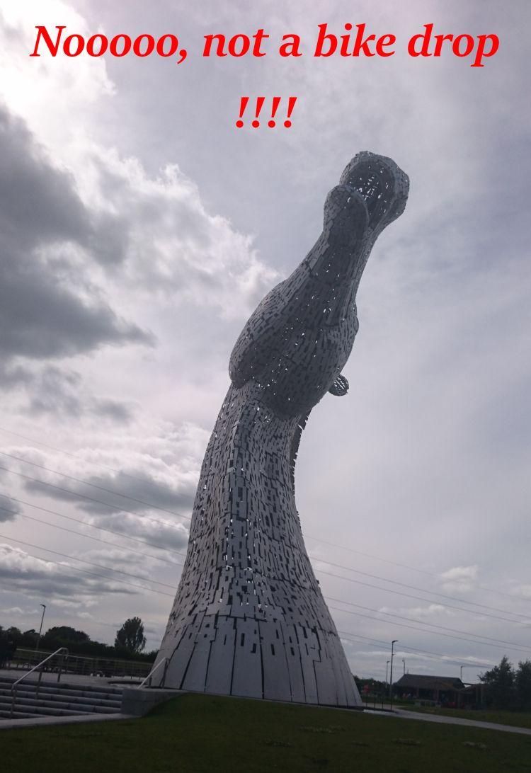 One of The Kelpies with NOOOO dropped my bike overlaid on it