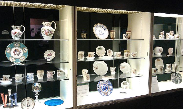 A display cabinet of fine pottery at Sandringham 