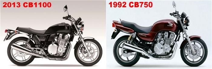 The 2013 CB1100 and the 1992 CB750 in a combined image