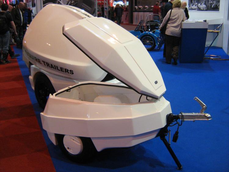 2 fibreglass trailers designed for being towed with a motorcycle