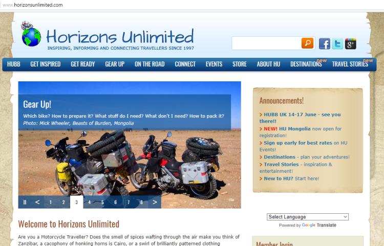 A snapshot from the Horizons Unlimited web page