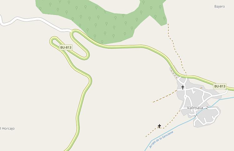 A map showing the section of the BU-813 in Norther Spain. Very twist and curved