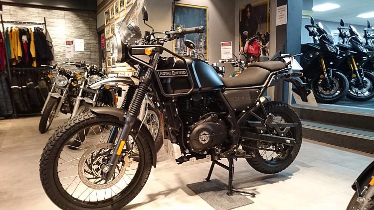The Royal Enfield Himalayan in a motorcycle Showroom