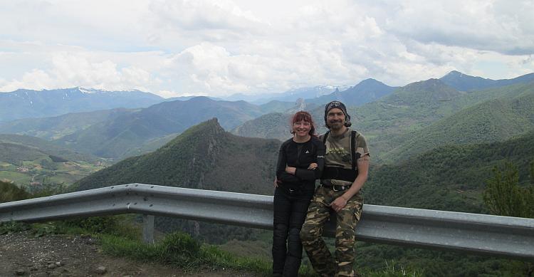 Sharon and Ren are in shot in front of the amazing scenery of The Picos De Europa