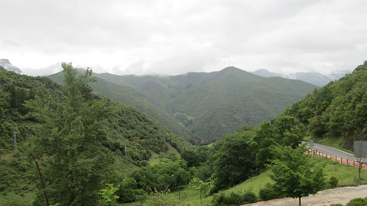 Trees and patches of grass cover a vast valley seen from the monastery