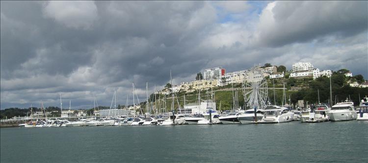 Rows of smart modern and flashy yachts in the marina at Torquay