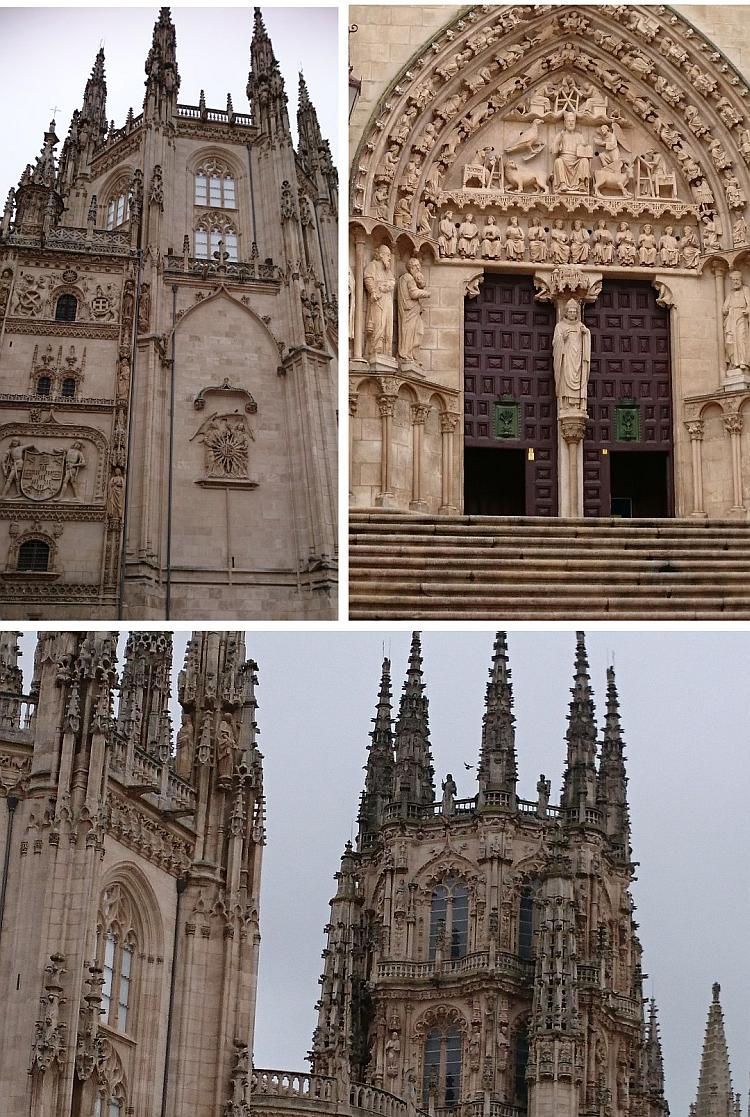 A collage of images showing the incredible detailed carving and stonework of Burgos Cathedral