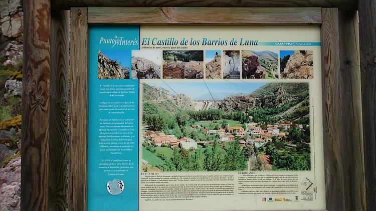 An information sign telling us about the damn and the village of Los Barrios De Luna