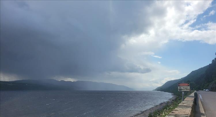 Leaden skies over mountains and Loch Ness