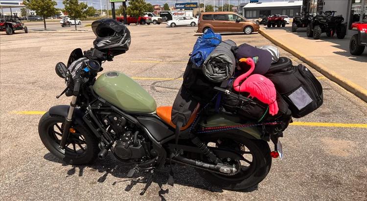Rebel 500 with a large camping luggage load