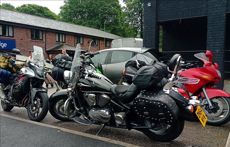 The soaking motorcycles parked up outside a travelodge near Penrith