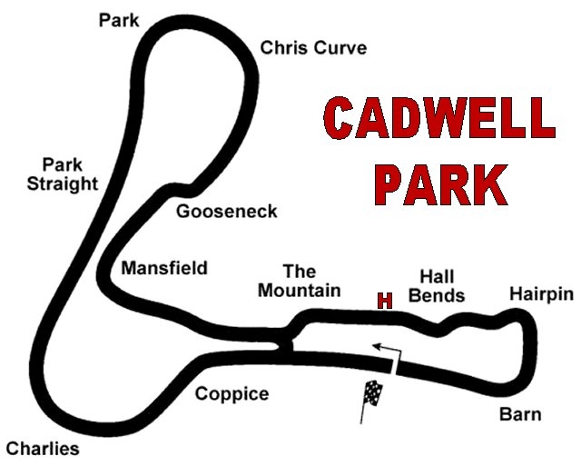 outline map of cadwell park showing the curves and straights