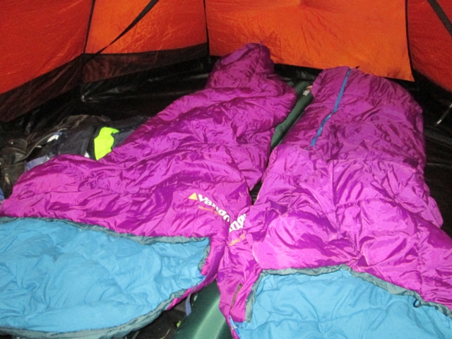 inside of the tent with the sleeping bags