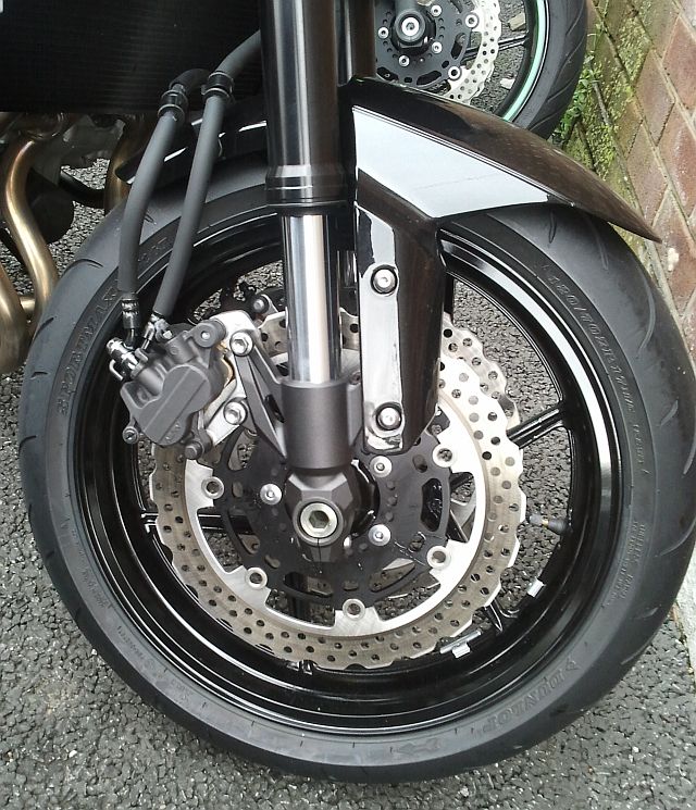 the front forks and front wheel on the z800 kawasaki