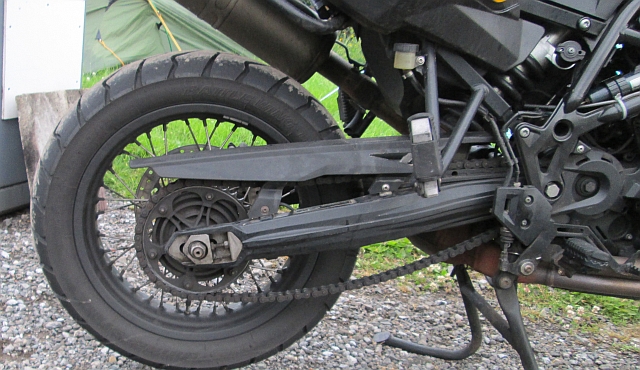 A very loose chain on a BMW motorcycle