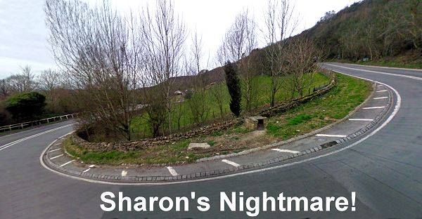 switchback on hill with caption Sharon's nighmare
