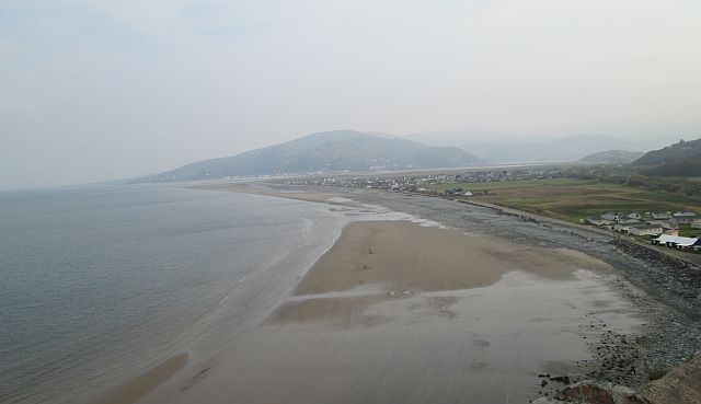 seen from high on a hill vast empty beaches under misty dark skies mid wales