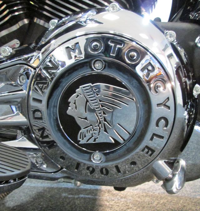 the indian motorcycles logo on the engine casing