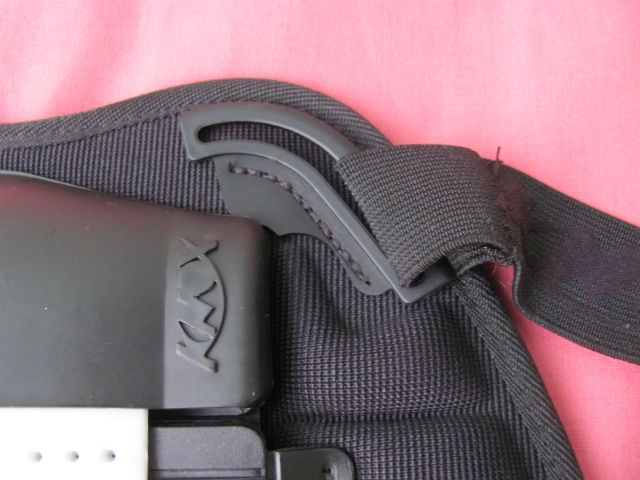 the top shoulder fixing point of the strap, with a slot to move around in.