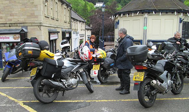motorcycles laden with camping gear at matlock bath