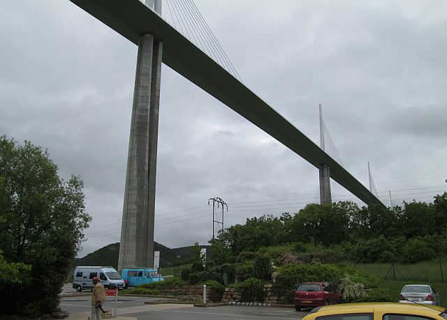 a couple of spans of the millau bridge seen from the visitor centre car park