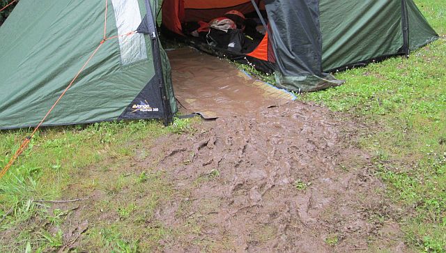 mud running into the tent in the deluge of st sylvestre sur lot