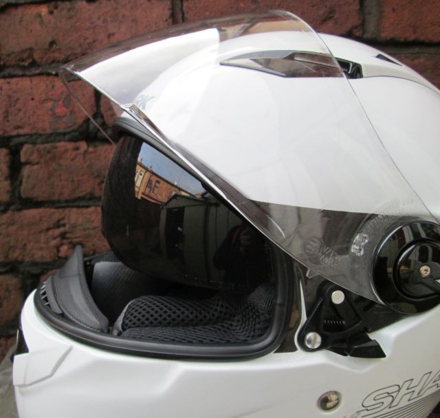 sharks sun shield sits behind the visor