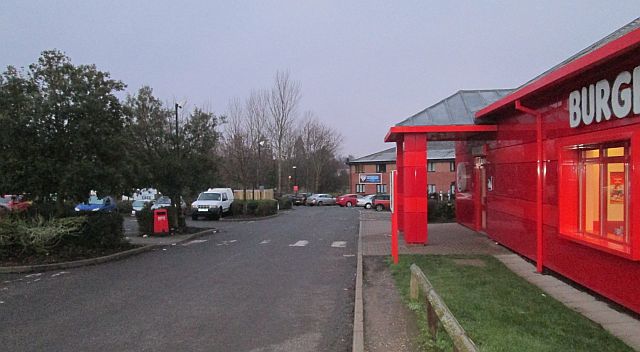 a car park and burger king at our service area in Bayston Hill