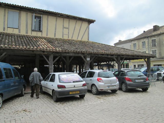 old timber framed market building in villereal france