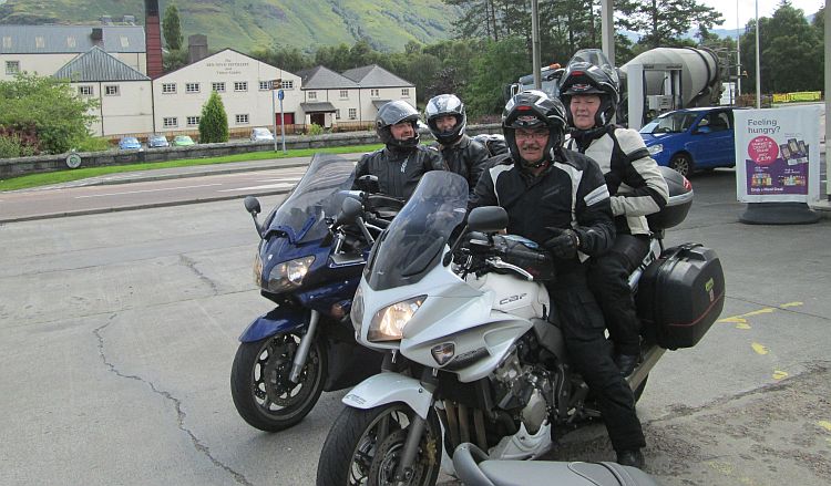 2 couples on 2 motorcycles, ready to hit the road again from fort william