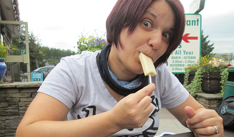 jr pulls a silly face while eating cheese on a stick at tyndrum
