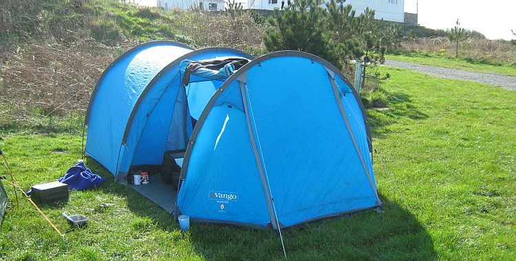 my old blue gamma 350 vango tent pitched in the sunshine