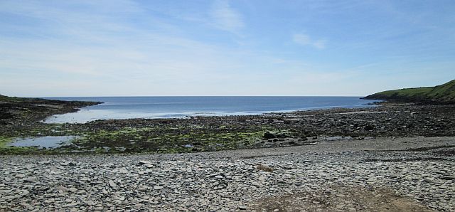 stony and rocky beach leading to the sea near maughold