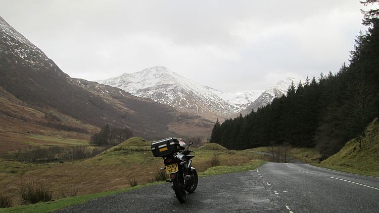 Glen Nevis with steep mountain sides covered in snow