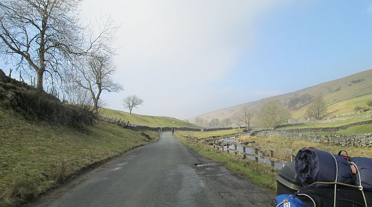 The road from Hawes to Kettlewell. The river flows through the broad valley
