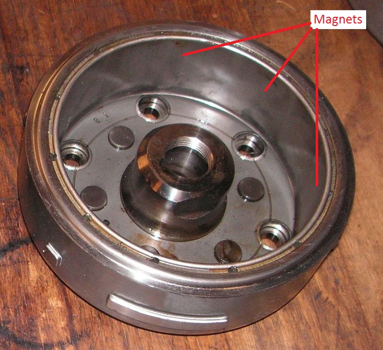 the alternator rotor from a motorcycle. Like a metal bowl with square sides.