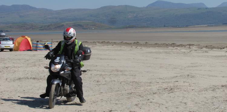 Ren struggles to keep his bike upright at black rock sands