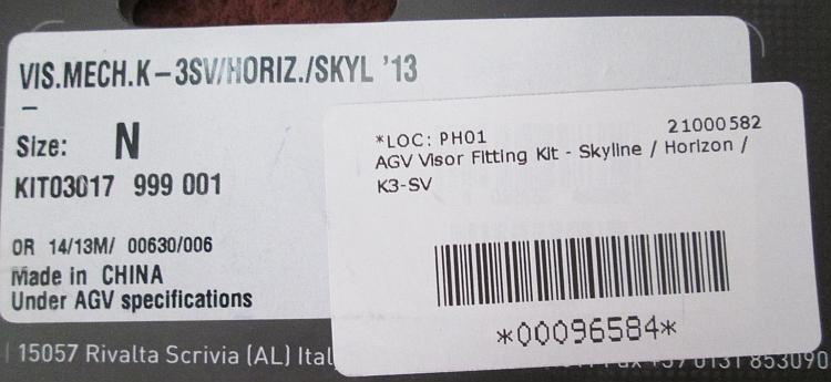 The packaging label from the visor mount kit