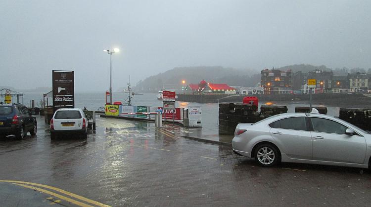 Oban harbour in the wind, rain and cold weather of Scotland's winter