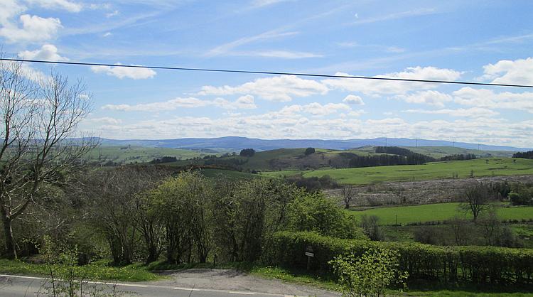 Hills and fields of the Welsh scenery along the B5105