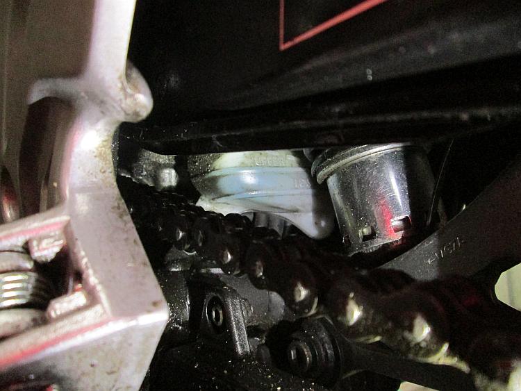 The hidden and hard to see coolant expansion tank on the CB500X