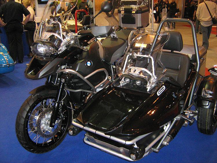 A modern BMW GS1200 Adventure motorcycle fitted with an adventure sidecar outift