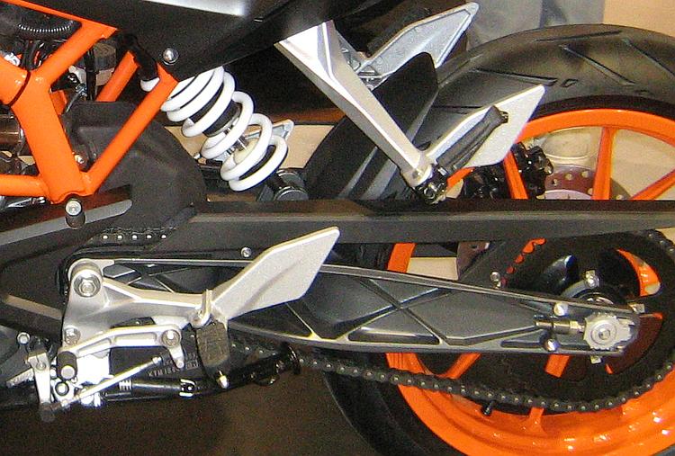 The shock and swingarm on the KTM duke for comparison