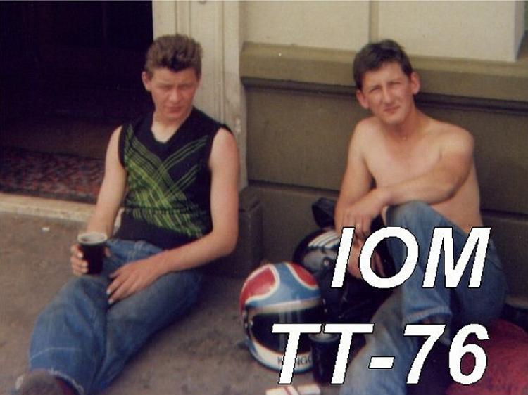 A younger tom and his cousin drinking beer at the Isle Of Man TTraces in 1976